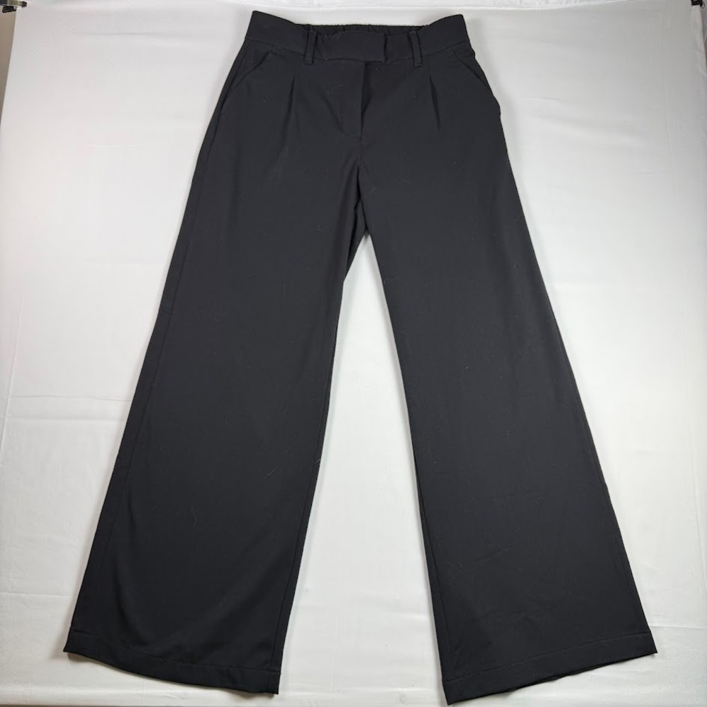 American Eagle Wide Leg Trouser Pants High Rise Stretch Womens Size 4 Black